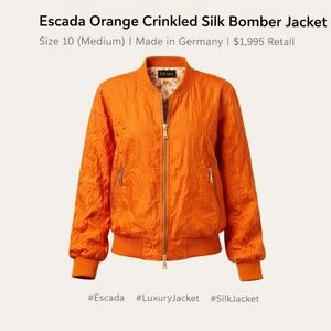 Escada Orange Crinkled Silk Bomber Jacket 🇩🇪
